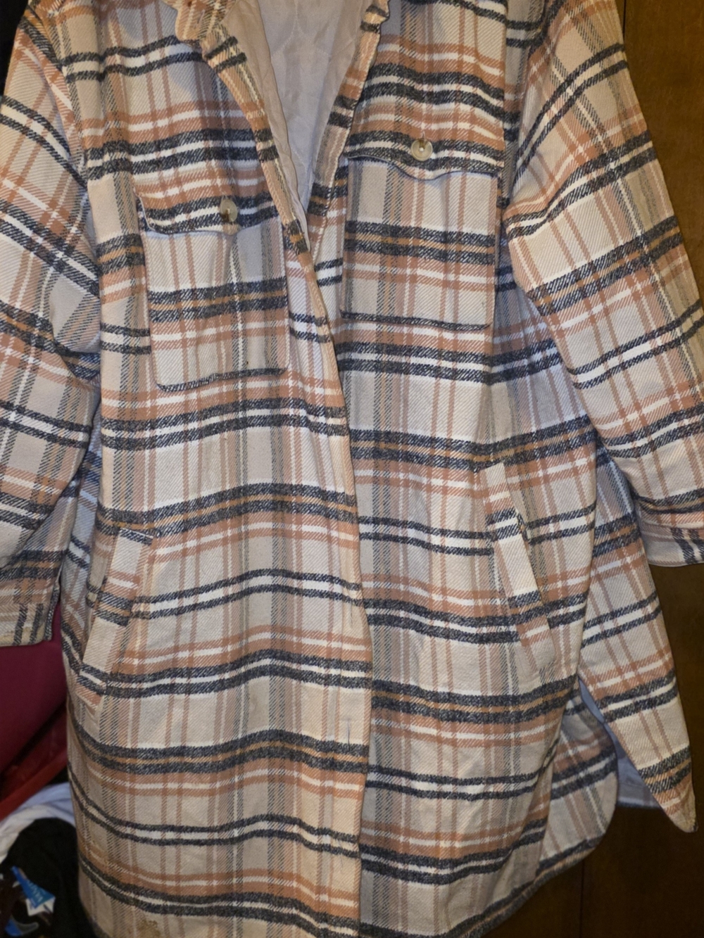 Universal Thread Plaid Pea Coat in Beige,Brown, Cream Sz 4